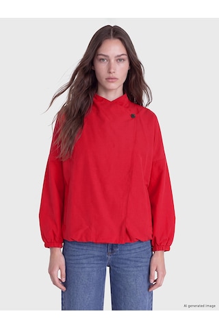 Lcw Modest Kırmızı Hakim Yaka Oversize Kadın Yağmurluk