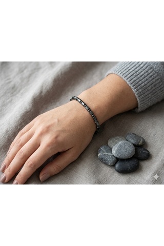 Boru Kesim Hematit Bileklik Unisex Açık Gri