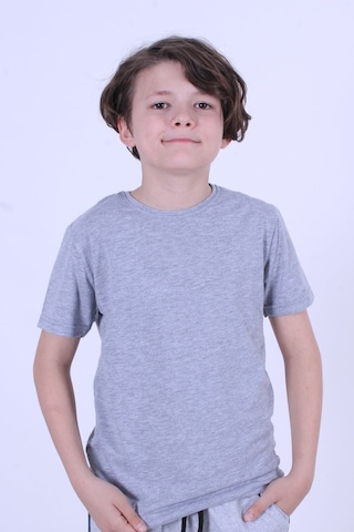 Ss Sinser Basic Bisiklet Yaka %100 Pamuk Düz Unisexs Çocuk T-shirt Gri