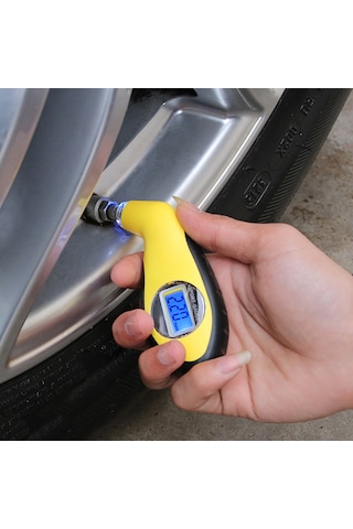 Yaozixa Araç Lastik Basınç Ölçer, Lcd Ekranlı Dijital Tester, 4 Birim Seçimi Psı/bar/kpa/kgf , 0-150psı Hassasiyet, Sarı-siyah Abs Malzeme, Pil İçerir