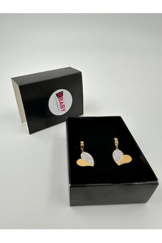 Xbaby Yarısı Taşlı Kalp Gold Küpe