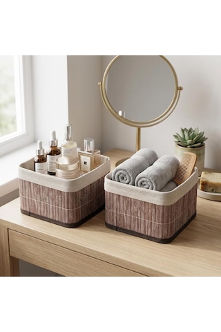 Lexroo Bambu Çok Amaçlı Saklama Kutusu Düzenleyici Kare Organizer, Dekoratif Bambu Düzenleyici Gri