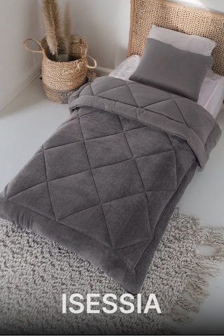 Lüks Wellsoft Çift Taraflı Yumuşak 4 Mevsim Konfor Yorgan Seti Yorgan Uyku Seti 155 X 215 Cm Antrasit