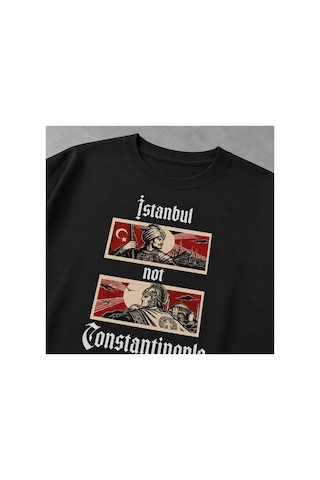 Yolo Street İstanbul Not Constantinople Baskılı Oversize %100 Pamuk Erkek Tişört Vintage Streetwear Siyah112