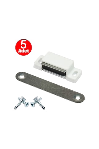 Mıknatıslı Çıt Çıt Kapı Pencere Sineklik Menteşe Mobilya Çıtçıtı Beyaz Plastik Kilit -5 Adet Beyaz