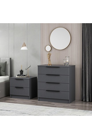 Kale Plus Şifonyer 4 Çekmece Antrasit Mebran Çizgili