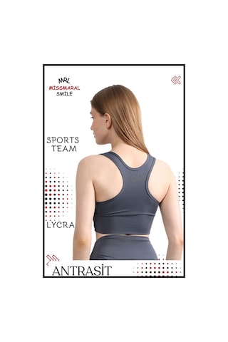 Missmaral Kadın Alt Üst Takım Fitness Pilates Koşu Spor Slm Fit Tayt Çift Cep Yüksek Bel Likralı Antrasit 3065 Antrasit
