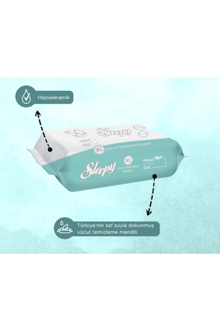 Sleepy Vücut Temizleme Mendili Xl 50'Li Yatak Hastaları Için (6 Paket) Vücut Temeizleme Mendili 6