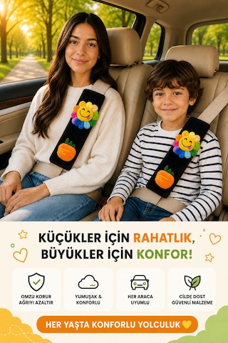 Çiçek Ve Meyveli Siyah Emniyet Kemeri Aksesuarı - Emniyet Kemeri Kılıfı - Araç Emniyet Kemeri Omuz Koruyucu 1 Adet