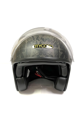 Citycoco Grafiti Desenli Çift Vizörlü Motosiklet Yarım Açık Kask