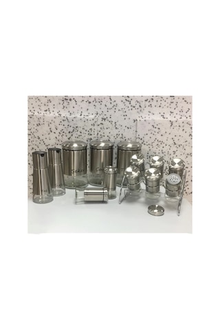 13 Parça Cam Yağlık Sirkelik Baharatlık Baharat Takımı Seti - Inox İnox