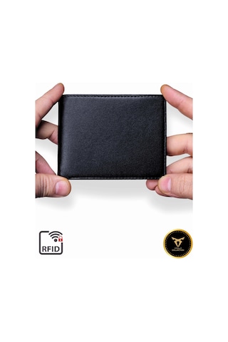 Premium Kalite Erkek Siyah Deri Cüzdan Bozuk Para Bölmeli 9 Kart Kapasiteli Siyah