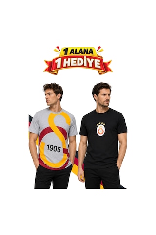 Galatasaray Lisanslı Gri T-shirt, Hediyeli Siyah T-shirt Gri-siyah