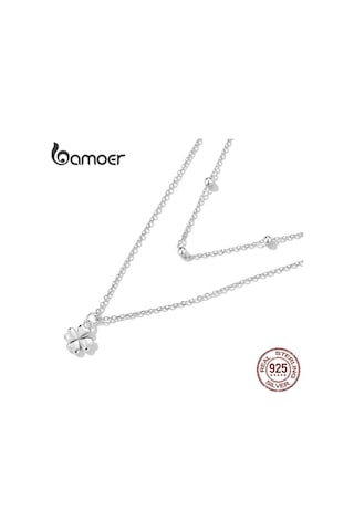 Bamoer 925 Ayar Gümüş Yonca Kolye Kolye Kadınlar İçin Moda Çift Katmanlı Kolye Güzel Takı Dostluk Hediye Gümüş