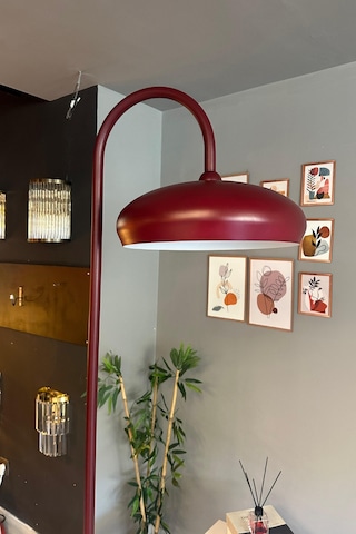 Vişne Çürüğü Lambader Modern Dekoratif Metal Oturma Odası Çalışma Odası Zemin Lambası Bordo