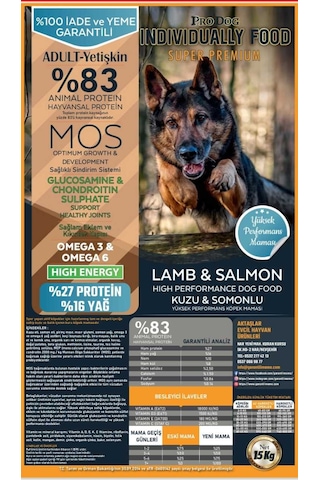 Pro Dog Kuzu Etli ve Somonlu Süper Premium Yetişkin Köpek Maması 15 KG