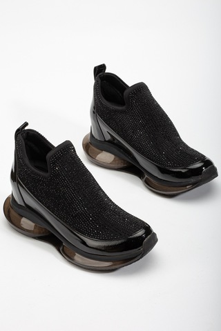 Geeta Ayakkabı Kadın Siyah Sneaker Ayakkabı Rahat Bilekli Air Taban