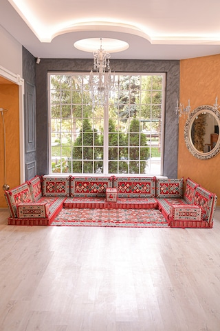 Şark Köşesi Takımı Konsepti Kırmızı Şili Modeli Koltuk Takımı Sünger Dahil 15 Parça