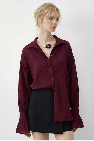 Shade Kadın Fırfır Manşet Detaylı Oversize Gömlek 533 60286029 - Bordo