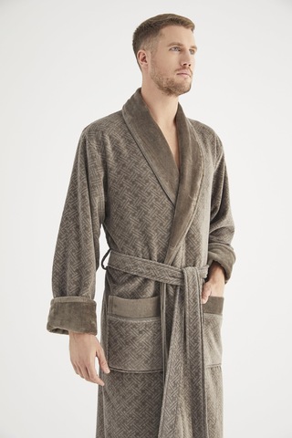Jakarlı %100 Cotton Erkek Bornozu Haki