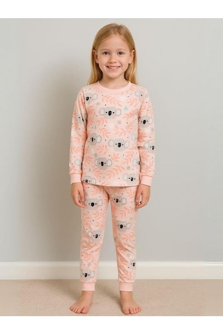 Kız Çocuk Koala Baskılı Pamuklu Pijama Takımı-16060 SOMON