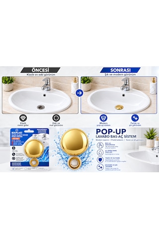 Seramik Görünümlü - Beyaz Pop-up Otomatik Lavabo Sifonu -üniversal Kullanıma Uygun Gold
