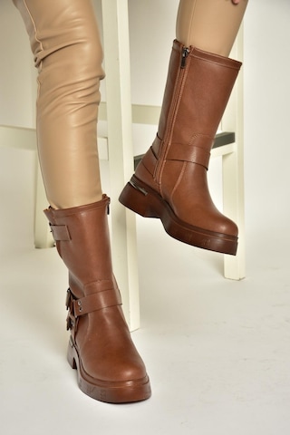 Fox Shoes T996333009 Taba Kalın Tabanlı Kadın Bot Taba-Suni Deri Taba