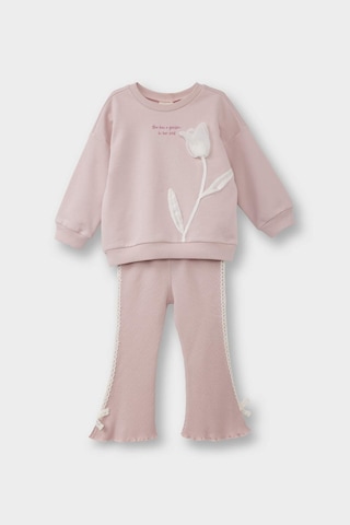 Defacto Kız Bebek 2li Takım Çiçekli Sweatshirt İspanyol Paça Alt G3798a525aupn425 Pembe