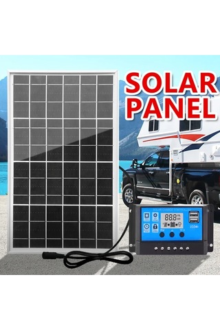 Boatshop1 1 Adet Polikristal Silikon Taşınabilir Güneş Paneli Seti 60a Kontrol Cihazı Aksesuarlar 18v Dc Port Usb Arayüzü Kamp Yürüyüş Arabalar Tekneler İçin