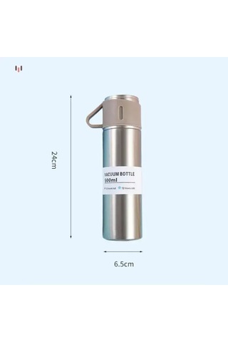 Dekorasyaa Paslanmaz Çelik 3 Bardaklı Termos 500 Ml - Metal Renk - Çanta Hediyeli - 12 Saat Sıcak Soğuk Metalik