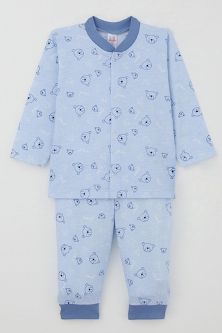 Breeze Erkek Bebek Pijama Takımı Sevimli Ayıcık Figürlü Yıldız Desenli 4 Ay-1 Yaş, Mavi Mavi