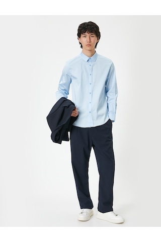 Koton Basic Gömlek Uzun Kollu Düğmeli Klasik Yaka Slim Fit Açık Mavi 4sam60171hw Açık Mavi