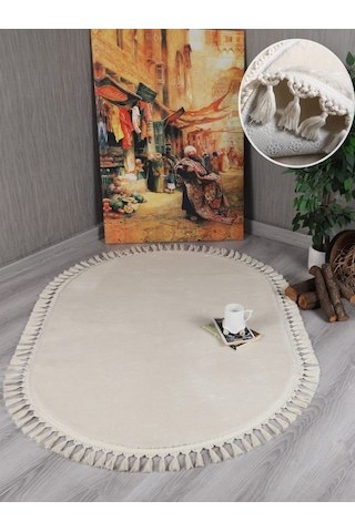 My Evilla Modern Dekoratif Kaymaz Taban Rabbit Oval Örgü Saçaklı 001