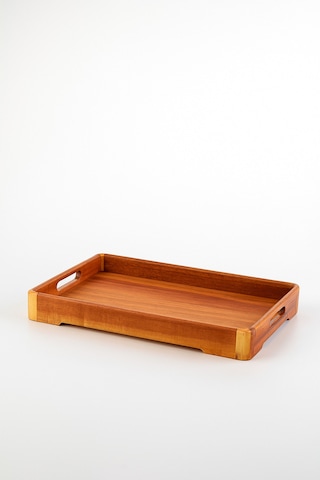Akasya Ahşap Servis Tepsisi Büyük Boy 40x28x4,5 Cm Doğal Ahşap Sunum Tepsisi Kahverengi