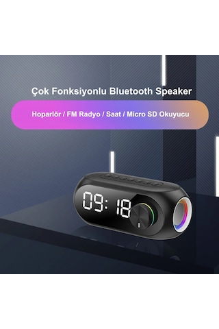Hymark Bluetooth S8 Rgb Led Işıklı Dijital Saat Alarm Şarjlı Hopa
