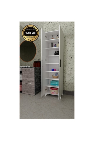 Long 2 Kapaklı Raflı Çok Amaçlı Dolap Banyo Balkon Kiler Mdf Beyaz