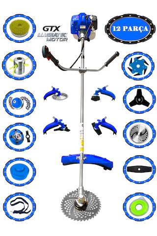 Eisenn German Kraftex-12 9600 Seri Yan Tipi Benzinli Ot Çalı Çim Biçme Tırpanı + 12 Parça Tam Set Halı Yıkamalı