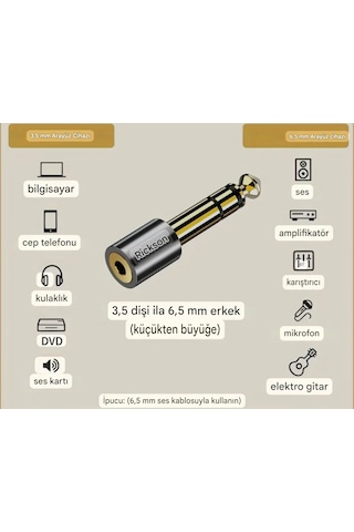 Riksoin 6.5mm To 3.5mm Dönüştürücü Ses Adaptörü Hi-fi Ses Teknolo