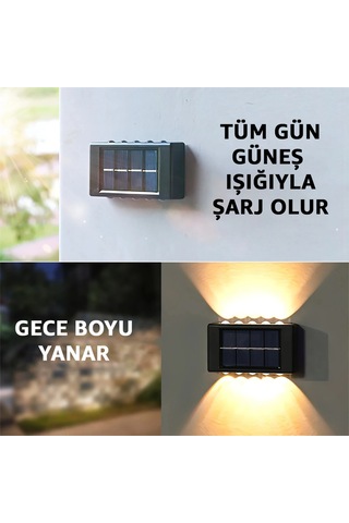 10 Led 2'li Güneş Enerjili Bahçe Aydınlatma Duvar Aplik Solar Otomatik Duvar Işığı Su Geçirmez Ip65