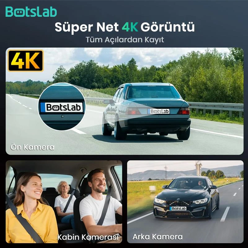 360+ Botslab G980h Pro 4k 3 Kameralı Wifi+gps Akıllı Araç İçi Kamera +170 Geniş Açı+süper Kapasitör+sesli Kontrol+gece Görüşlü 128gb Hafıza Kartı Hediyeli