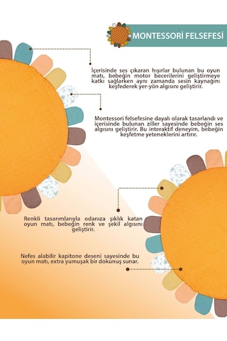 Mordesign Bebek/çocuk Oyun Halısı, Yenidoğan Emekleme Pedi, Aktivite Matı, Çok Amaçlı Minder, Sunny Serisi 125 X 125 Turuncu