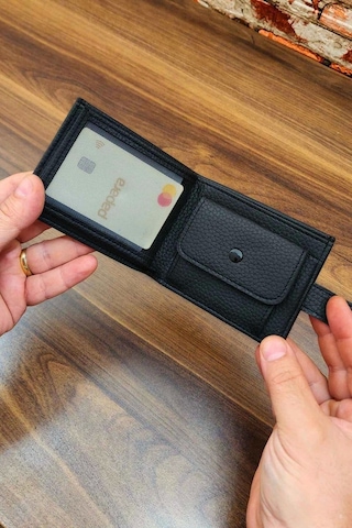 Erkek Cüzdan Bozuk Para Cepli Çıtçıtlı Kapak 8 Kart Cepli Modern Tasarım Siyah Renk Siyah