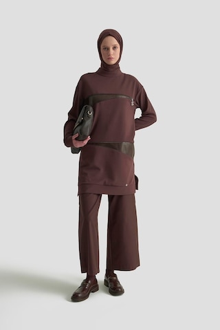 Armine Trend Deri Ve Fermuar Detaylı Fitilli Tunik Kakao 25kt452 Kakao