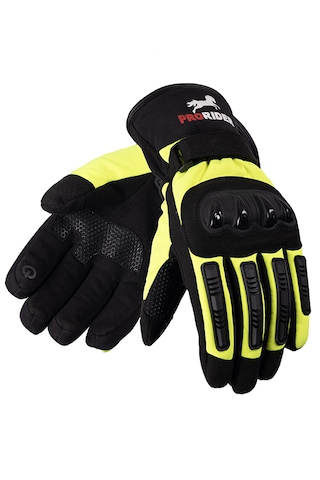 Prd14 Kışlık Sarı Uzun Motosiklet Eldiveni Su Geçirmez, Rüzgar Korumalı, Dokunmatik