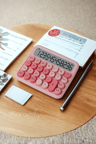 Büro Ev Ofis Hediyesi İçin Pembe Hesap Makinesi Bej