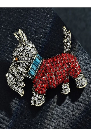 Taşlı Şirin Terrier Köpek Broşu Çok Renkli