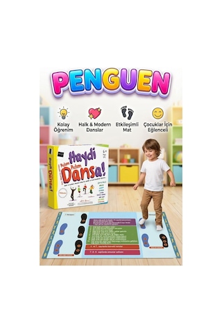 Haydi Dansa Penguen Dans Matı 130x70 Cm Adım Adım Eğitici Eğlenceli Dans Öğretim Oyunu