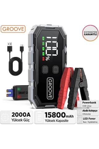 Groove F11 15800mah 2000a Akü Takviye Cihazı Taşınabilir Jump Starter Powerbank+Led Lamba+Lcd Ekran
