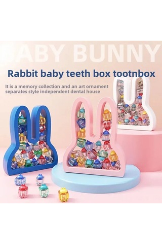Moveevo Küçük Çocuk Diş Kutusu - Unutulmaz Anılar İçin Sağlam Saklama Kutusu, Bebek Dişlerini Koruyarak Dekoratif Bir Süs Eseri Tavşan Desenli - Mavi