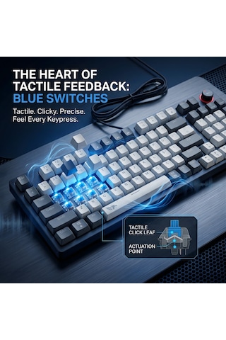 Gameagle Strike Plus Double Shot Type-c Kablolu Rgb Mekanik Oyuncu Klavyesi Mavi Switch Knob Kontrollü Ses Ayarı Türkçe Q Numpadli Mekanik Örgü Kablolu Rgb Gaming Kablolu Klavye Gaming Keyboard